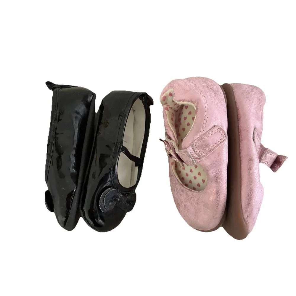 Carter's Shoes Baby Girl Size 9-12 Months Bow Black Patent Pink Glitter
